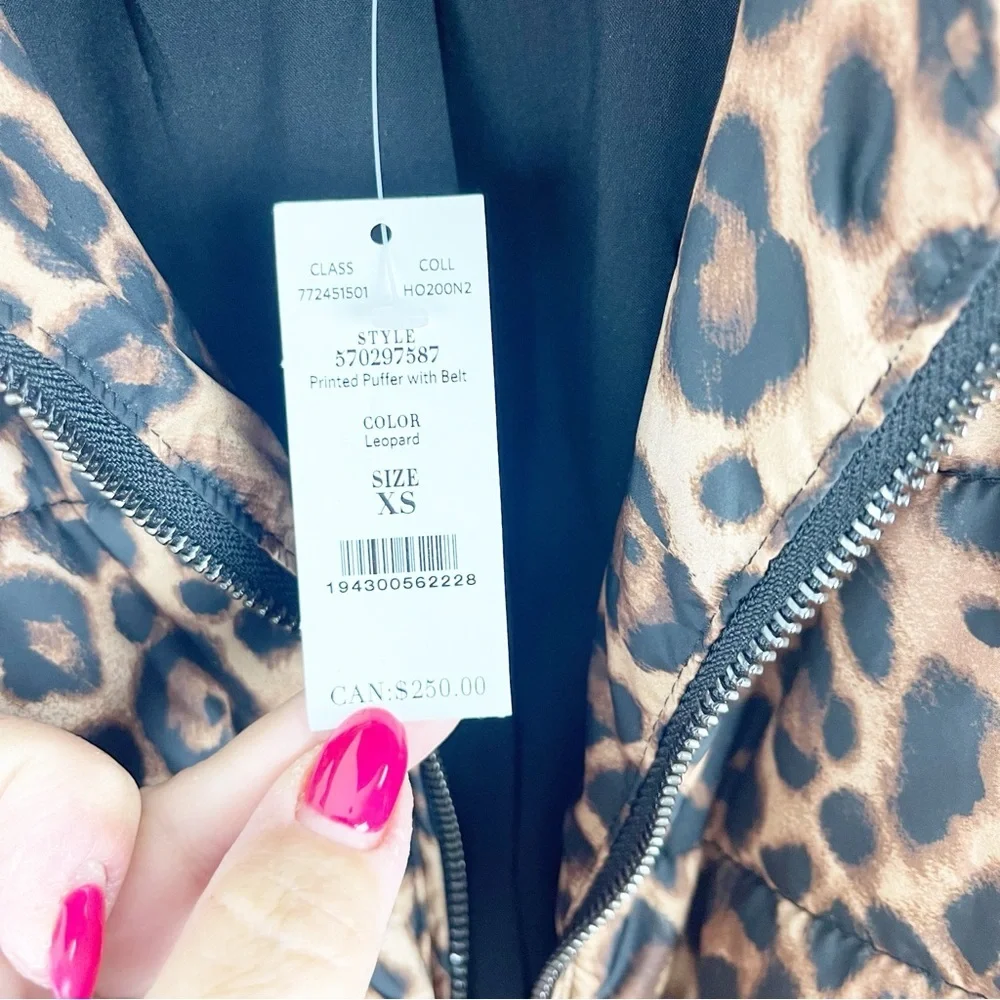 White House Black Market Leopard Printed Puffer with Belt Size Extra Small NWT